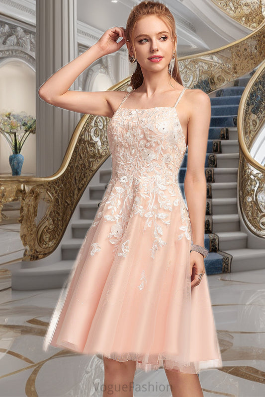 Lily A-line Square Knee-Length Tulle Homecoming Dress With Beading DKP0020543