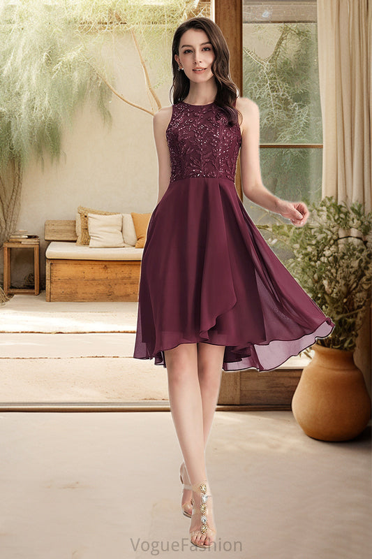 Christina A-line Scoop Asymmetrical Chiffon Lace Homecoming Dress With Sequins DKP0020516