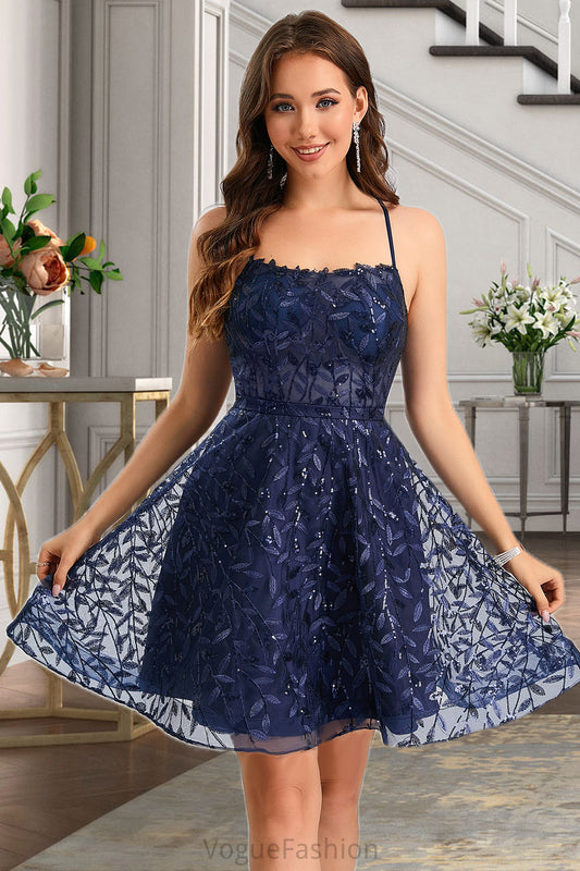 Scarlett A-line Scoop Short/Mini Lace Homecoming Dress With Sequins DKP0020461