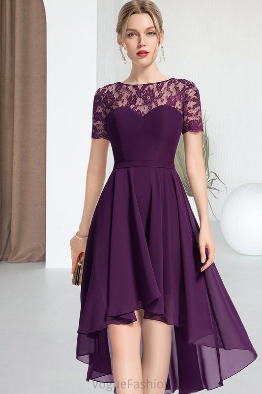 Adalynn A-line Scoop Asymmetrical Chiffon Lace Homecoming Dress DKP0020587