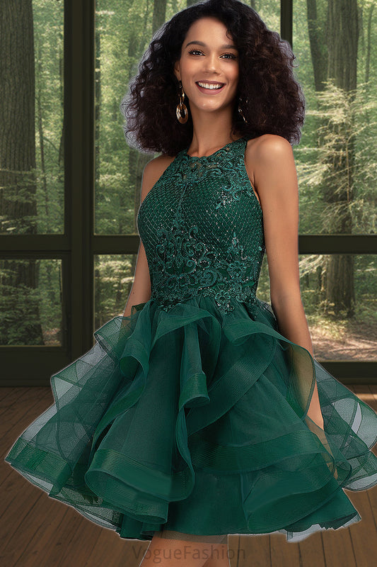 Rosemary Ball-Gown/Princess Scoop Short/Mini Lace Tulle Homecoming Dress With Sequins DKP0020537