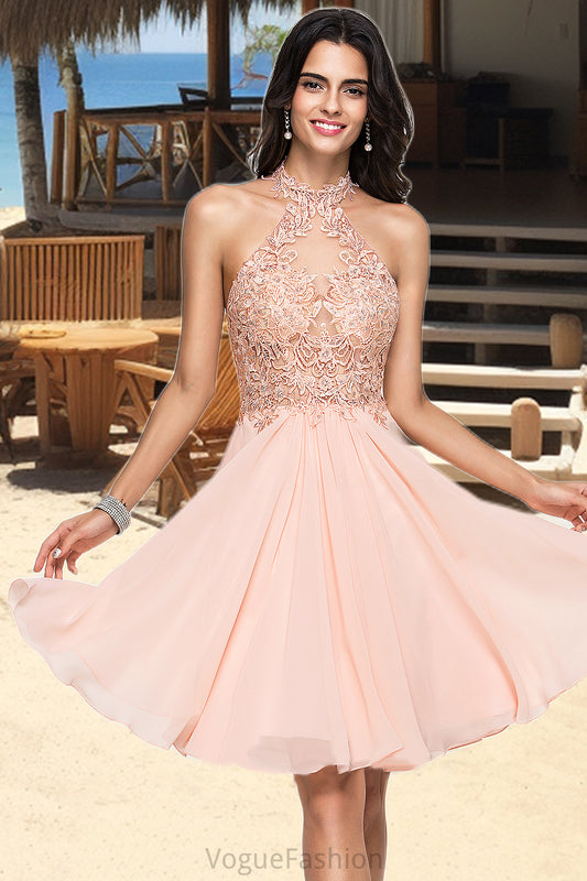 Sage A-line Halter Knee-Length Chiffon Homecoming Dress With Beading DKP0020541