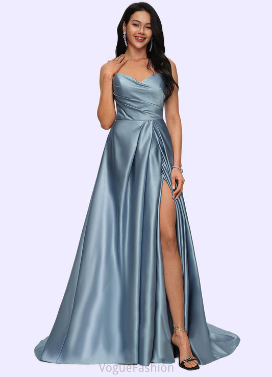 Delaney Ball-Gown/Princess V-Neck Sweep Train Satin Prom Dresses DKP0022191