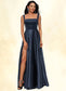 Daphne A-line Straight Floor-Length Satin Prom Dresses With Bow DKP0022195