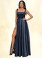 Daphne A-line Straight Floor-Length Satin Prom Dresses With Bow DKP0022195