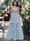 Tiana Ball-Gown/Princess Halter V-Neck Floor-Length Tulle Prom Dresses With Beading Rhinestone Sequins DKP0022199