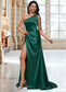 Janiya Trumpet/Mermaid One Shoulder Sweep Train Stretch Satin Prom Dresses With Beading DKP0022205
