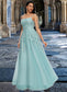 Jazlynn Ball-Gown/Princess Straight Floor-Length Tulle Prom Dresses With Appliques Lace Sequins DKP0022206