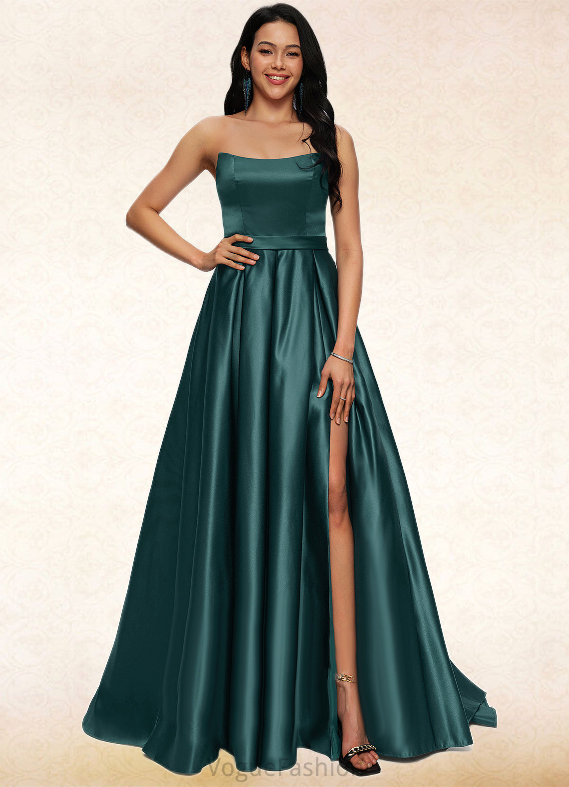 Leilani Ball-Gown/Princess Sweep Train Satin Prom Dresses DKP0022207