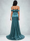 Cynthia Trumpet/Mermaid V-Neck Sweep Train Stretch Satin Prom Dresses With Beading Rhinestone Sequins DKP0022213