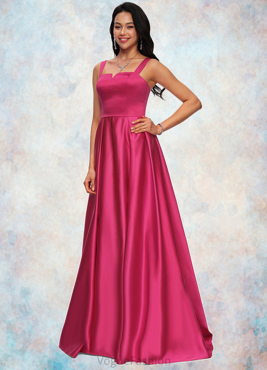 Jazlynn Ball-Gown/Princess V-Neck Sweep Train Satin Prom Dresses DKP0022215
