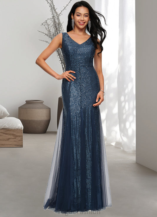 Chelsea Sheath/Column V-Neck Floor-Length Sequin Prom Dresses DKP0022218