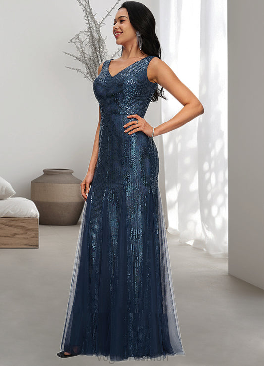 Chelsea Sheath/Column V-Neck Floor-Length Sequin Prom Dresses DKP0022218
