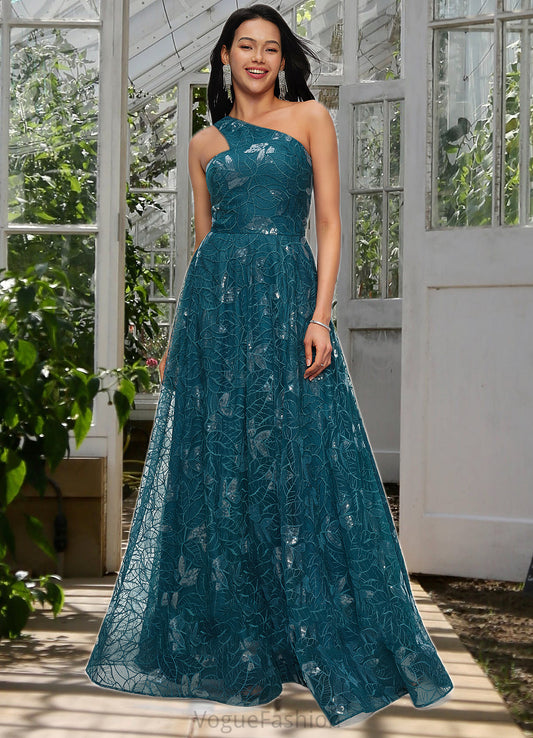 Rachel A-line Asymmetrical Floor-Length Lace Prom Dresses With Sequins DKP0022219