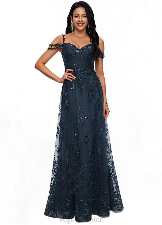 Keyla A-line V-Neck Floor-Length Lace Prom Dresses With Sequins DKP0022222