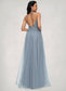 Ingrid A-line V-Neck Floor-Length Tulle Prom Dresses With Appliques Lace Sequins DKP0022223