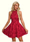 Janice Jacquard High Neck Elegant A-line Jacquard Mini Dresses DKP0022240