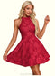 Janice Jacquard High Neck Elegant A-line Jacquard Mini Dresses DKP0022240