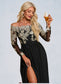 Glenda Jacquard Off the Shoulder Elegant A-line Polyester Maxi Dresses DKP0022248