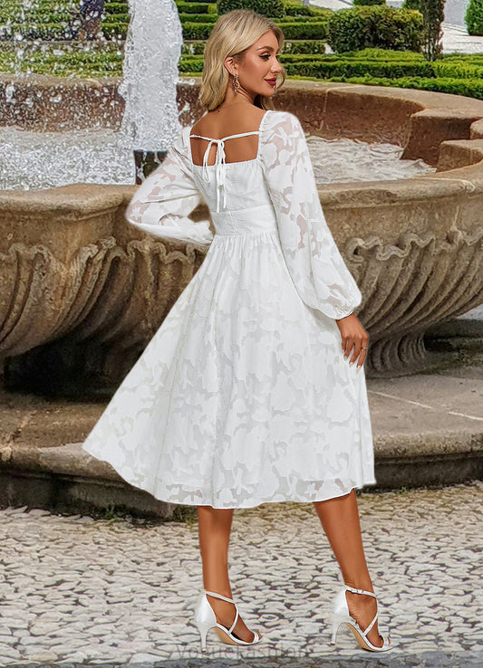 Madelynn Flower Jacquard Square Elegant A-line Chiffon Midi Dresses DKP0022252