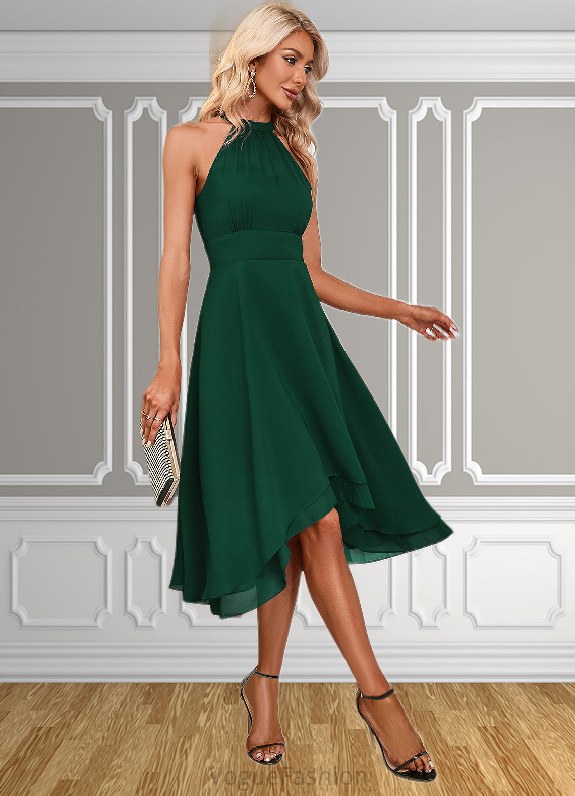 Jessie High Neck Elegant A-line Chiffon Asymmetrical Dresses DKP0022253