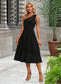 Liberty Beading Fringe Trim One Shoulder Elegant A-line Polyester Midi Dresses DKP0022266