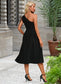 Liberty Beading Fringe Trim One Shoulder Elegant A-line Polyester Midi Dresses DKP0022266