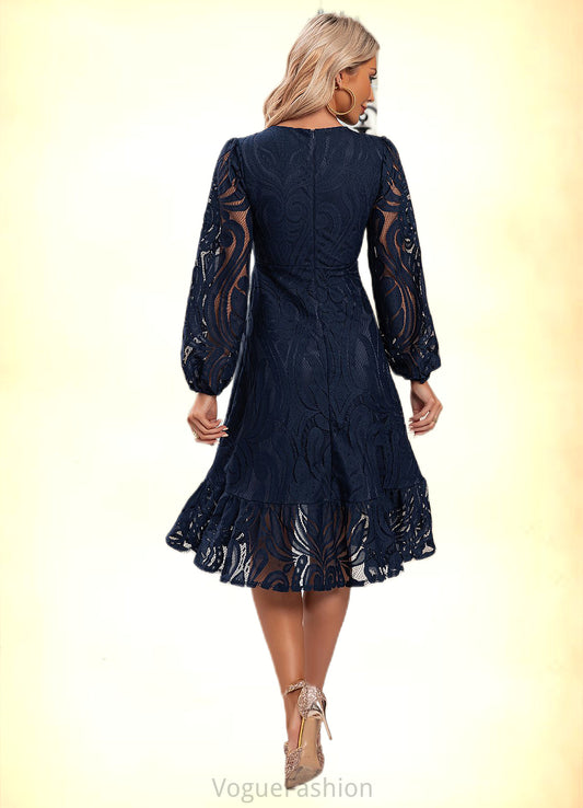 Angelina Jacquard V-Neck Elegant A-line Lace Midi Dresses DKP0022269