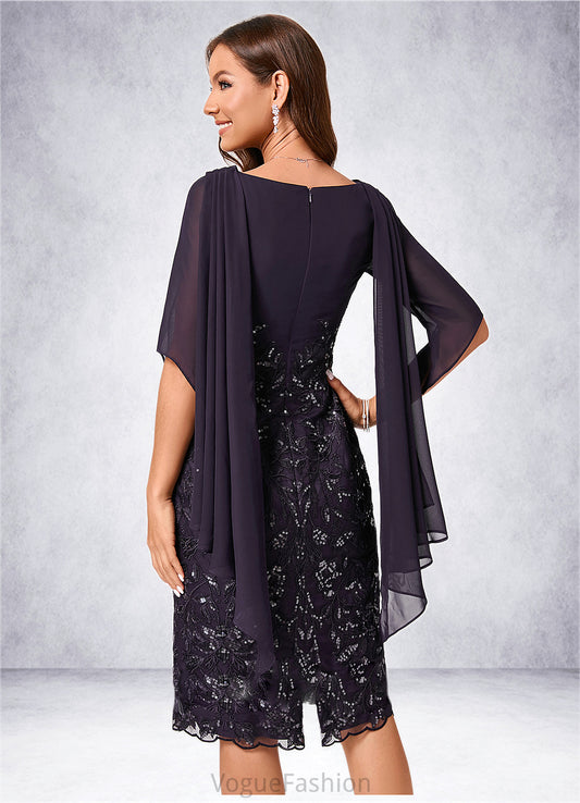 Milagros Sheath/Column Cowl Knee-Length Chiffon Lace Cocktail Dress With Ruffle Sequins DKP0022287
