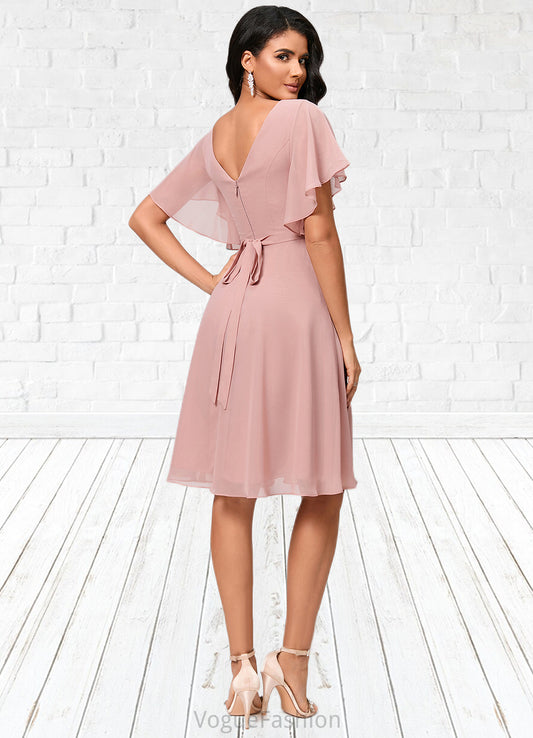 Baylee A-line V-Neck Knee-Length Chiffon Cocktail Dress With Ruffle DKP0022335