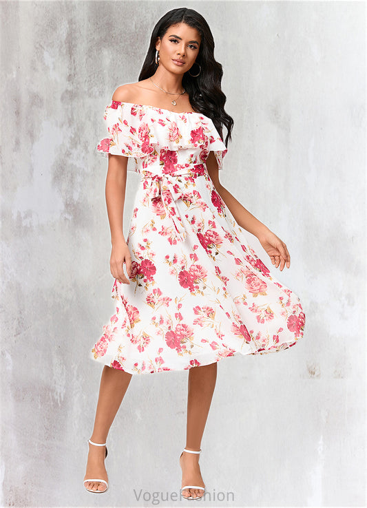 Leah A-line Off the Shoulder Knee-Length Chiffon Cocktail Dress With Bow DKP0022337