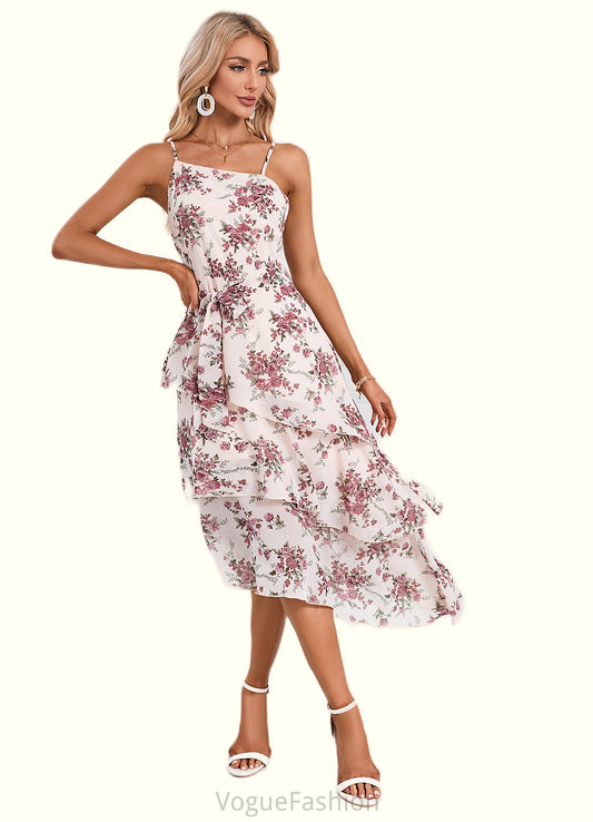 Kim Floral Print Asymmetrical Elegant A-line Chiffon Asymmetrical Dresses DKP0022338