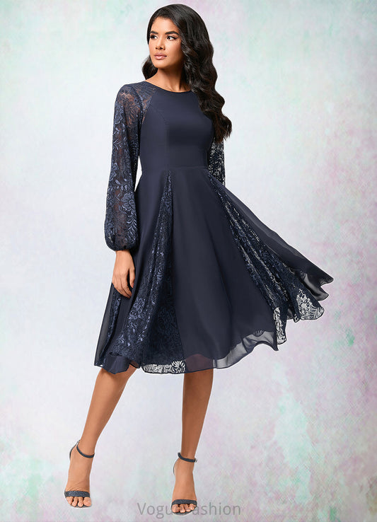 Sally A-line Scoop Knee-Length Chiffon Lace Cocktail Dress DKP0022347