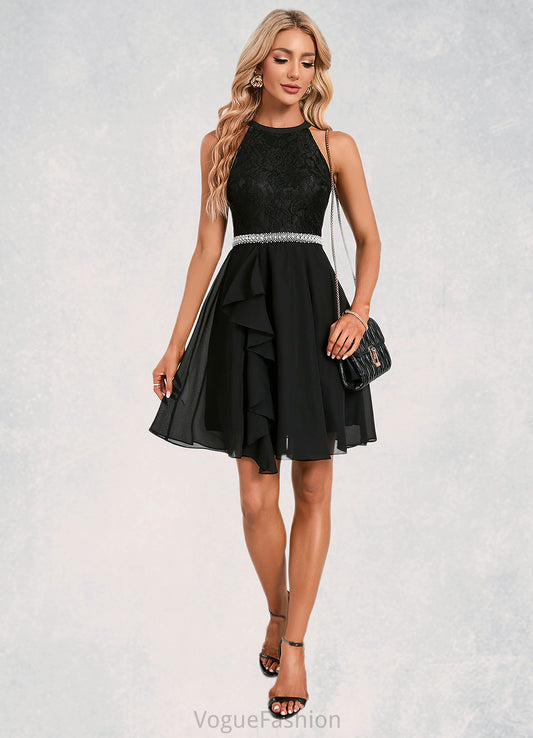 Adrianna Beading Scoop Elegant A-line Chiffon Mini Dresses DKP0022354