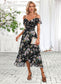 Leah Floral Print Cold Shoulder Elegant A-line Chiffon Asymmetrical Dresses DKP0022369