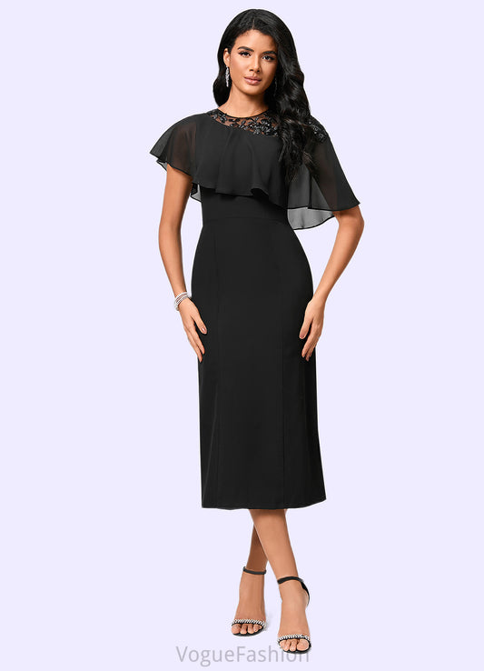 Josie Sheath/Column Scoop Tea-Length Chiffon Cocktail Dress With Appliques Lace DKP0022388