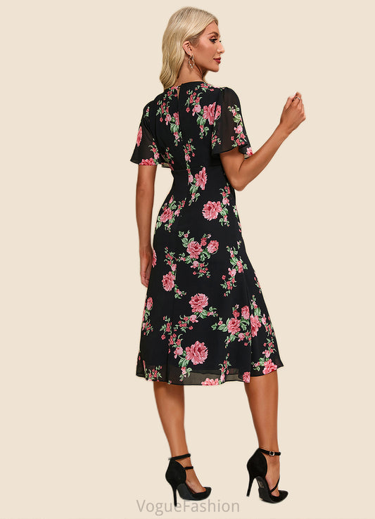 Micah Floral Print V-Neck Elegant A-line Chiffon Midi Dresses DKP0022424