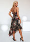 Cecilia Ruffle Floral Print V-Neck Elegant A-line Chiffon Asymmetrical Dresses DKP0022447