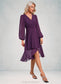 Hortensia Bow Ruffle V-Neck Elegant A-line Chiffon Asymmetrical Dresses DKP0022457