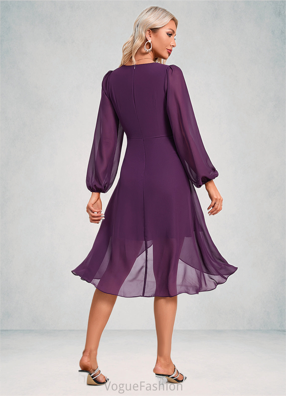Hortensia Bow Ruffle V-Neck Elegant A-line Chiffon Asymmetrical Dresses DKP0022457