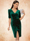 Virginia Sheath/Column V-Neck Knee-Length Velvet Cocktail Dress With Pleated DKP0022485