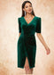 Virginia Sheath/Column V-Neck Knee-Length Velvet Cocktail Dress With Pleated DKP0022485