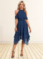 Thalia Appliques Lace Off the Shoulder Elegant A-line Chiffon Asymmetrical Dresses DKP0022489