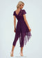 Summer Cascading Ruffles Asymmetrical Elegant A-line Chiffon Ankle-Length Dresses DKP0022494