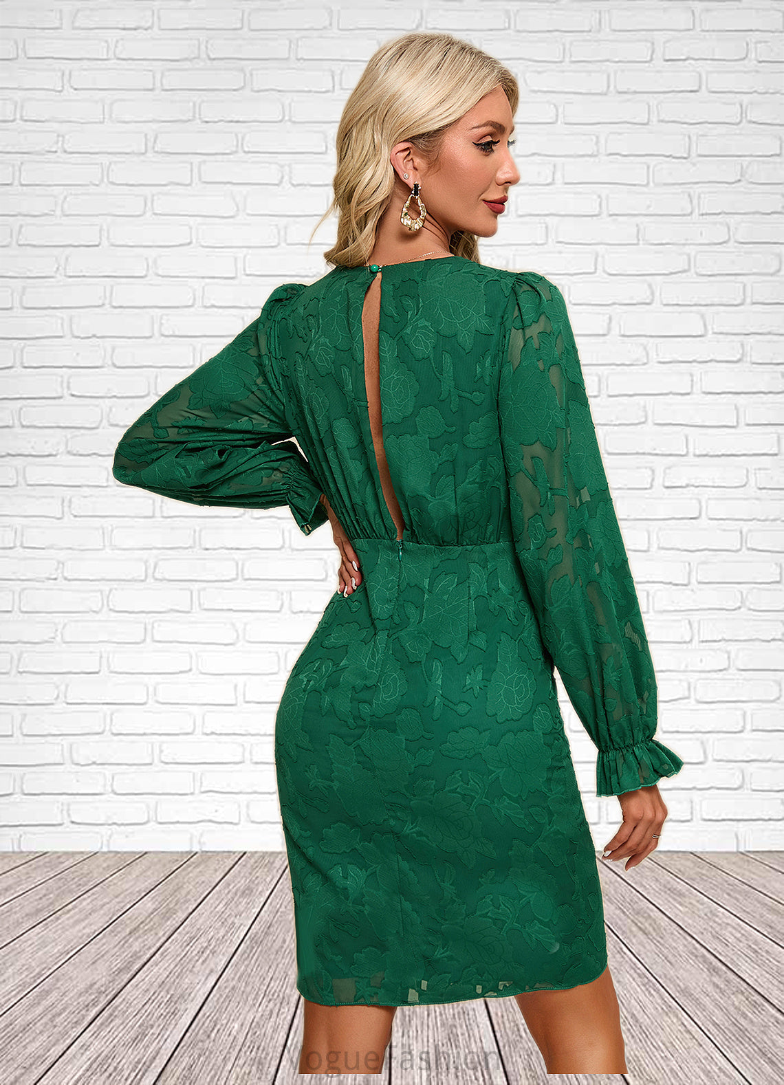 Amaya V-Neck Elegant Sheath/Column Chiffon Jacquard Asymmetrical Dresses DKP0022505