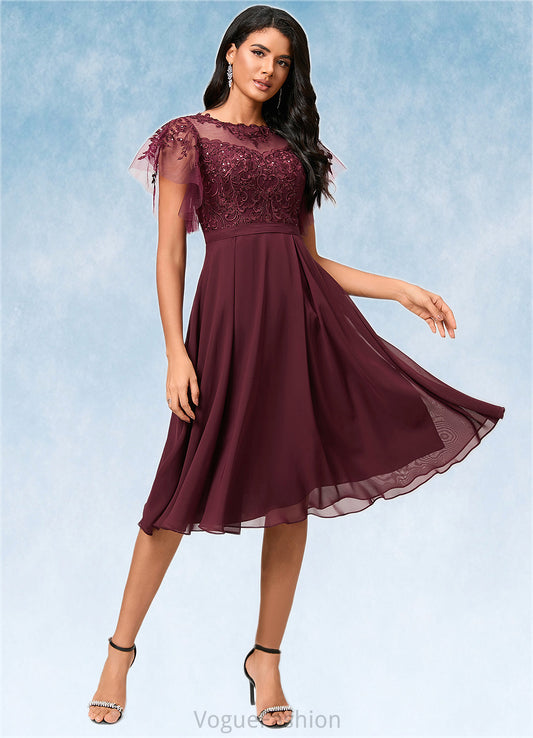Lilly A-line Illusion Knee-Length Chiffon Cocktail Dress With Sequins DKP0022512