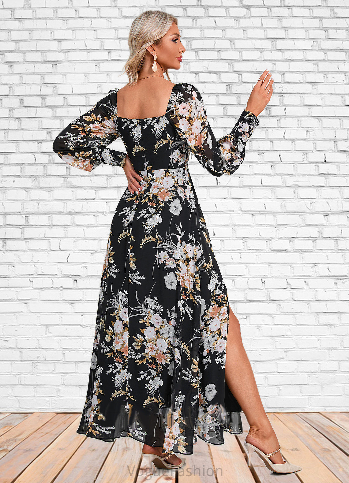 Esperanza Floral Print Off the Shoulder Elegant A-line Chiffon Maxi Dresses DKP0022515