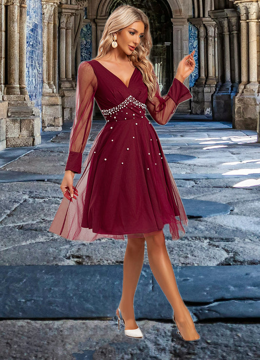 Abbey Beading V-Neck Elegant A-line Tulle Midi Dresses DKP0022521