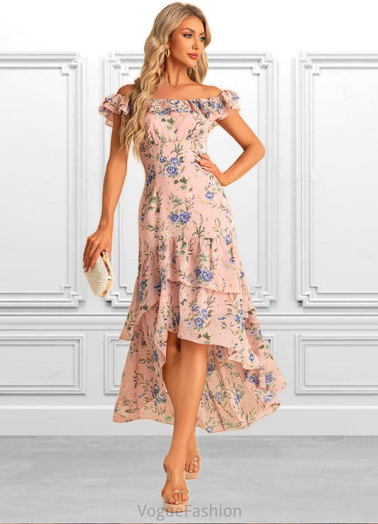 Kyla Trumpet/Mermaid Scoop Straight Floor-Length Asymmetrical Chiffon Bridesmaid Dress With Ruffle Floral Print DKP0022569