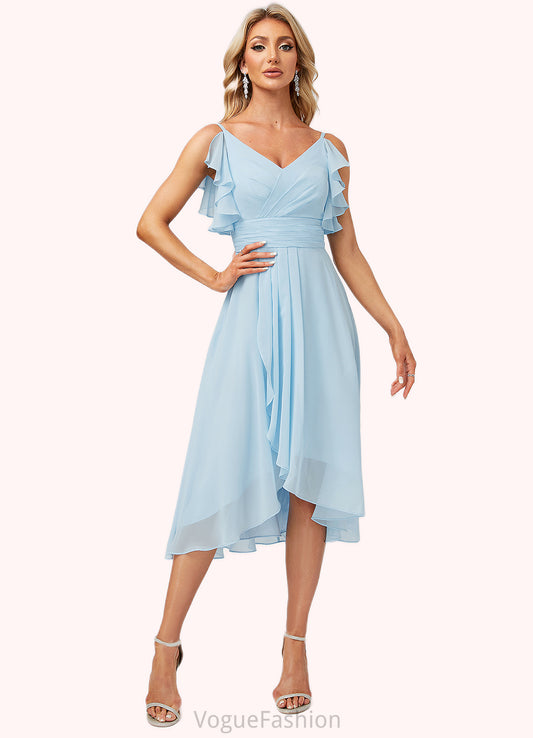 Jaelynn A-line V-Neck Floor-Length Chiffon Bridesmaid Dress With Ruffle DKP0022573